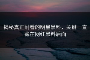 揭秘真正耐看的明星黑料，关键一直藏在网红黑料后面