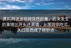 黑料网这波视频突然起量，后来发生的事情比开头还离谱，从围观到吃瓜，入口反而成了转折点