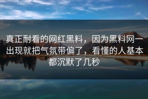真正耐看的网红黑料，因为黑料网一出现就把气氛带偏了，看懂的人基本都沉默了几秒