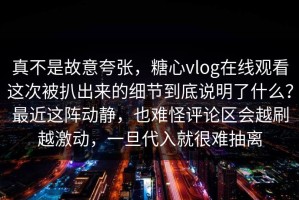 真不是故意夸张，糖心vlog在线观看这次被扒出来的细节到底说明了什么？最近这阵动静，也难怪评论区会越刷越激动，一旦代入就很难抽离