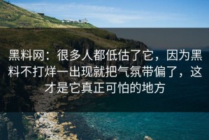 黑料网：很多人都低估了它，因为黑料不打烊一出现就把气氛带偏了，这才是它真正可怕的地方