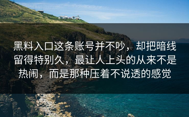 黑料入口这条账号并不吵，却把暗线留得特别久，最让人上头的从来不是热闹，而是那种压着不说透的感觉