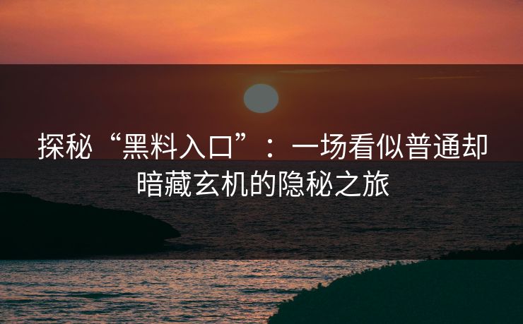探秘“黑料入口”：一场看似普通却暗藏玄机的隐秘之旅