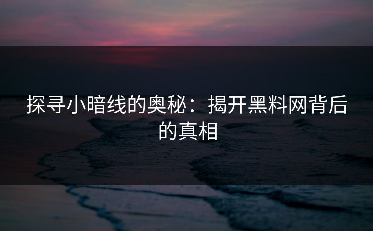探寻小暗线的奥秘:揭开黑料网背后的真相 探寻小暗线的奥秘:揭开黑料网背后的真相